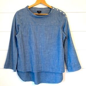 J. Crew Blue Chambray Button-Shoulder Tunic Top. Size 8